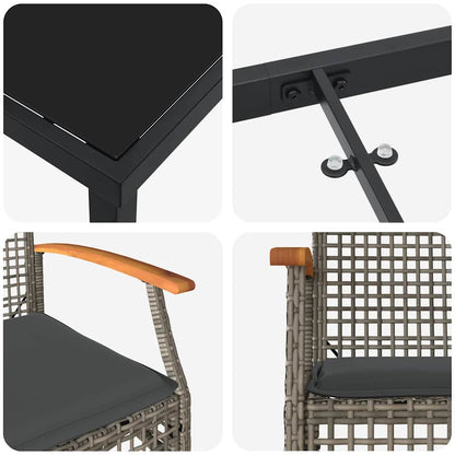 Set da Pranzo per Giardino 3 pcs Grigio polyrattan - homemem39