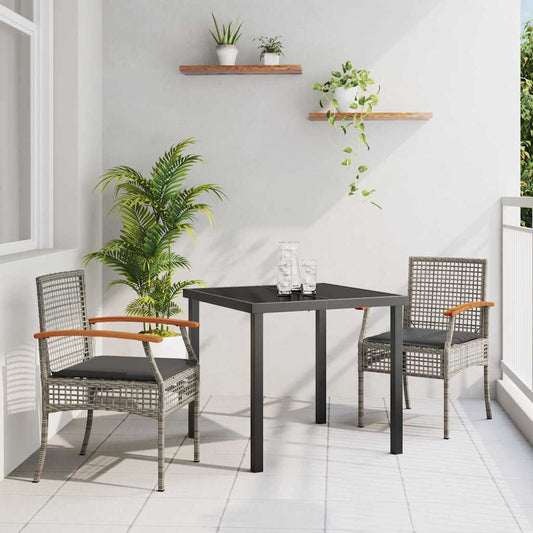 Set da Pranzo per Giardino 3 pcs Grigio polyrattan - homemem39