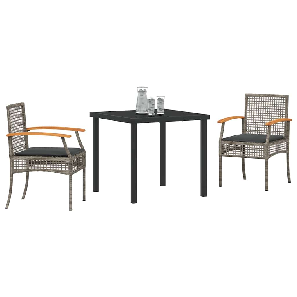 Set da Pranzo per Giardino 3 pcs Grigio polyrattan - homemem39