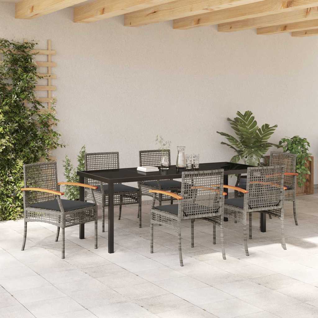 Set da Pranzo per Giardino 7 pcs Grigio e Nero Rattan | homemem39