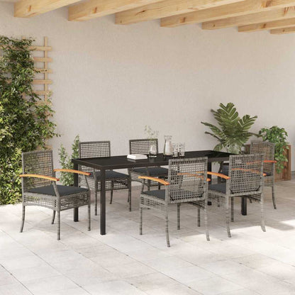Set da Pranzo per Giardino 7 pcs Grigio e Nero Rattan | homemem39