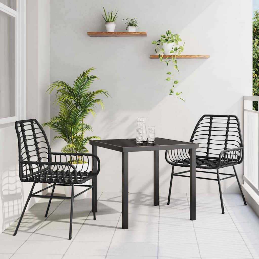 Set da Pranzo per Giardino 3 pcs Nero polyrattan - homemem39