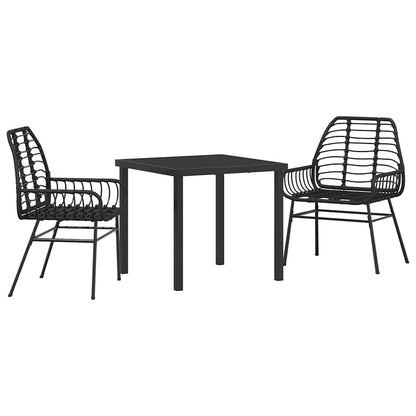 Set da Pranzo per Giardino 3 pcs Nero polyrattan - homemem39