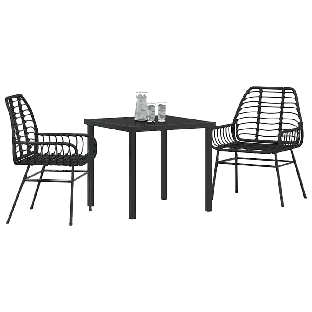 Set da Pranzo per Giardino 3 pcs Nero polyrattan - homemem39