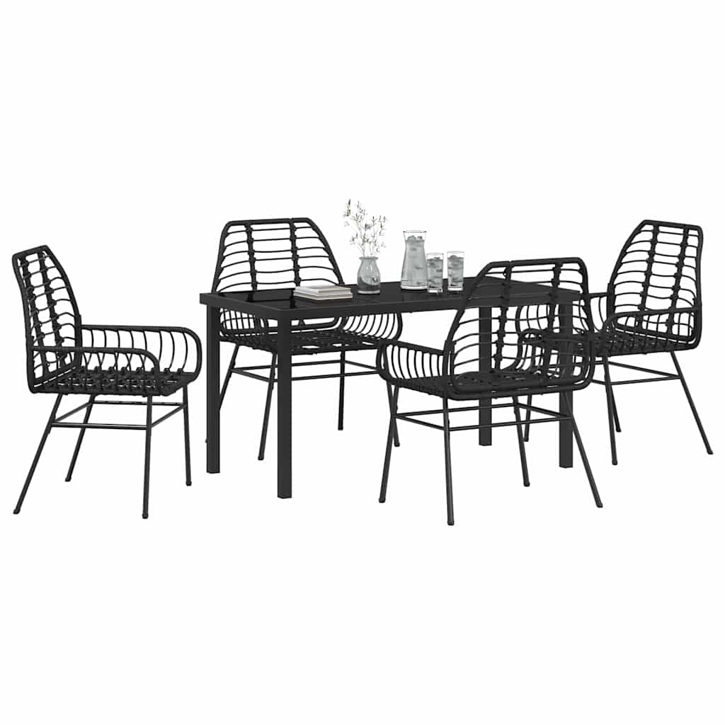 Set da Pranzo per Giardino 5 pcs Nero polyrattan - homemem39