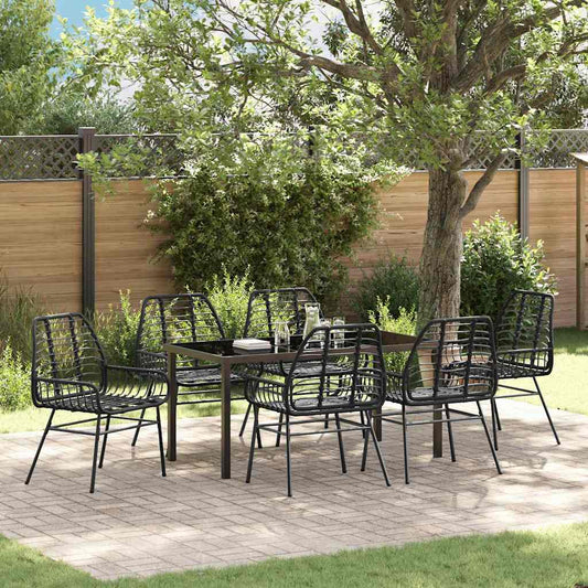 Set da Pranzo per Giardino 7 pcs Nero polyrattan - homemem39