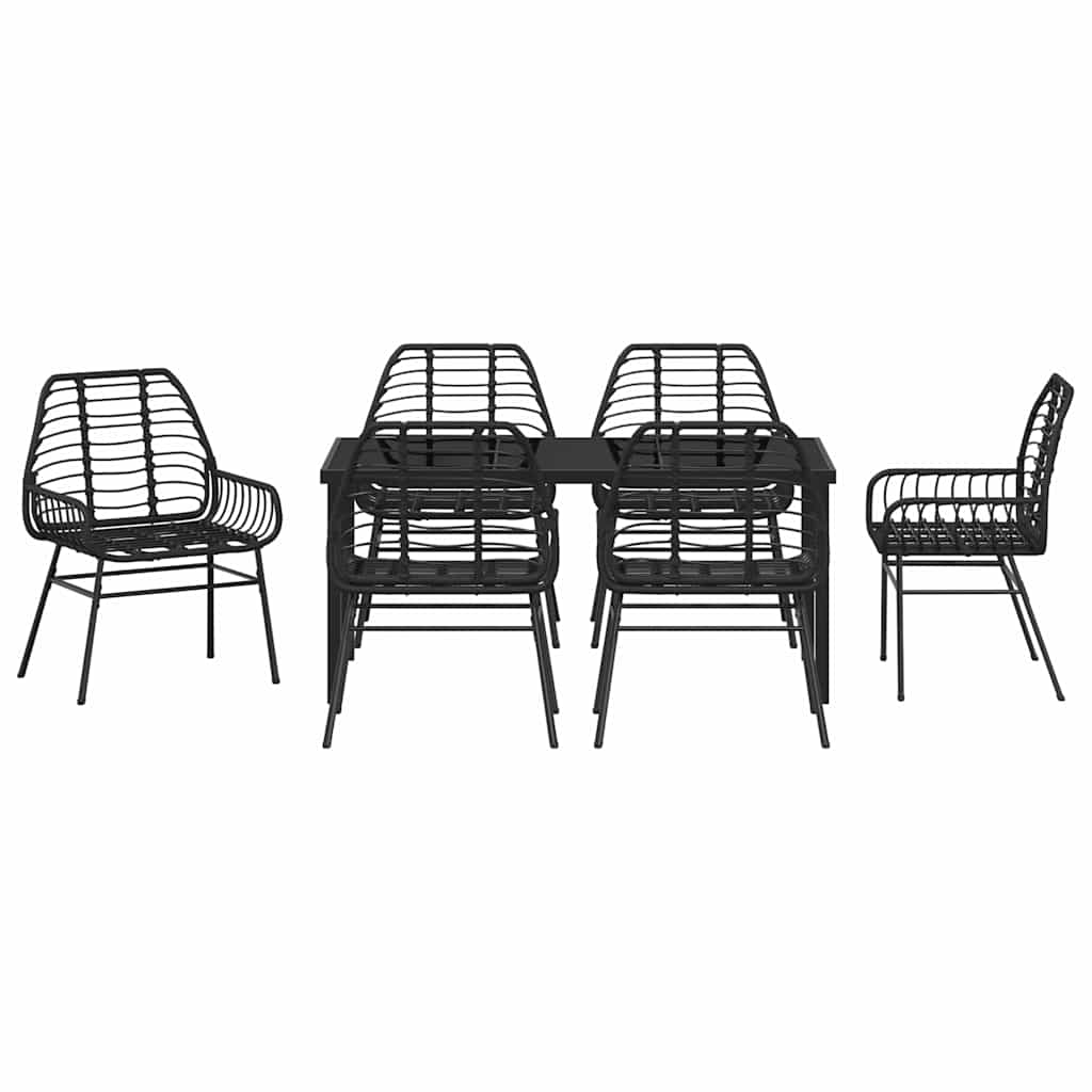 Set da Pranzo per Giardino 7 pcs Nero polyrattan - homemem39