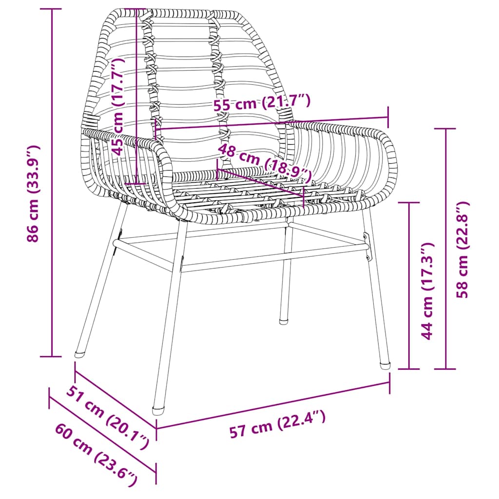 Set da Pranzo per Giardino 3 pcs Marrone polyrattan | homemem39