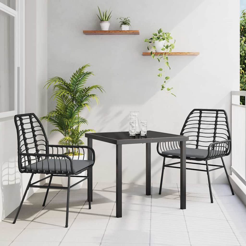 Set da Pranzo per Giardino 3 pcs Nero polyrattan - homemem39
