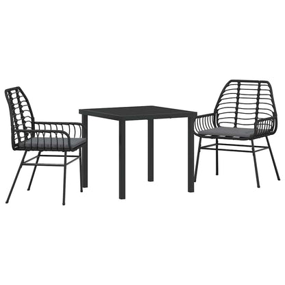 Set da Pranzo per Giardino 3 pcs Nero polyrattan - homemem39