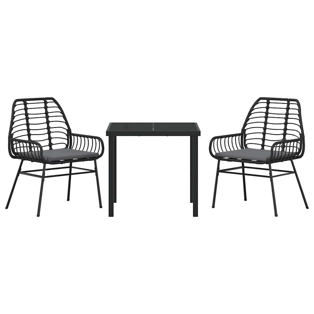 Set da Pranzo per Giardino 3 pcs Nero polyrattan - homemem39