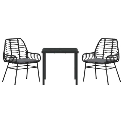 Set da Pranzo per Giardino 3 pcs Nero polyrattan - homemem39