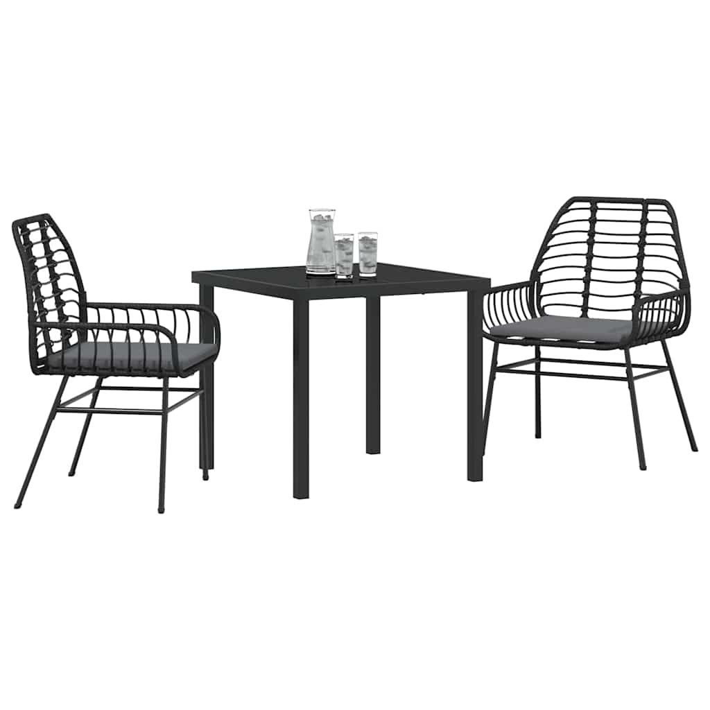 Set da Pranzo per Giardino 3 pcs Nero polyrattan - homemem39