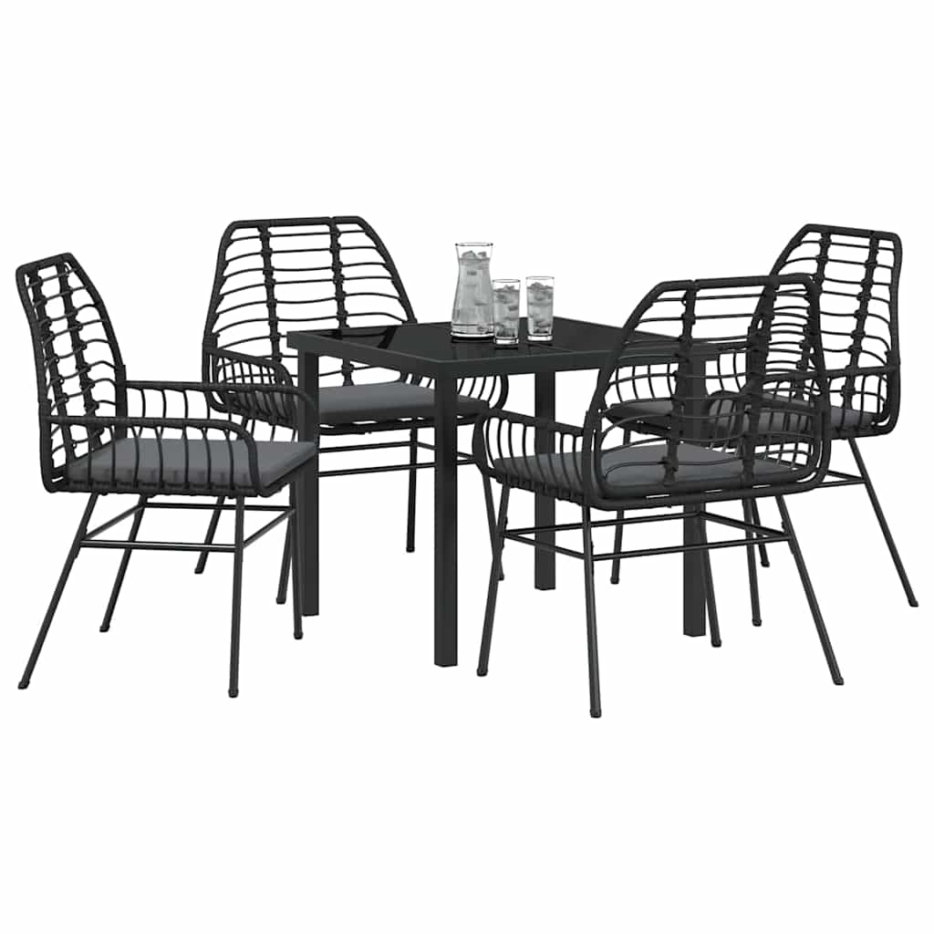 Set da Pranzo per Giardino 5 pcs Nero polyrattan - homemem39