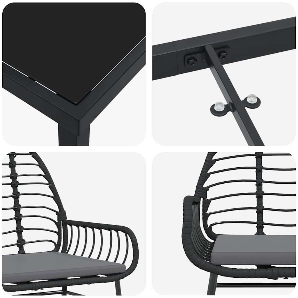 Set da Pranzo per Giardino 5 pcs Nero polyrattan - homemem39