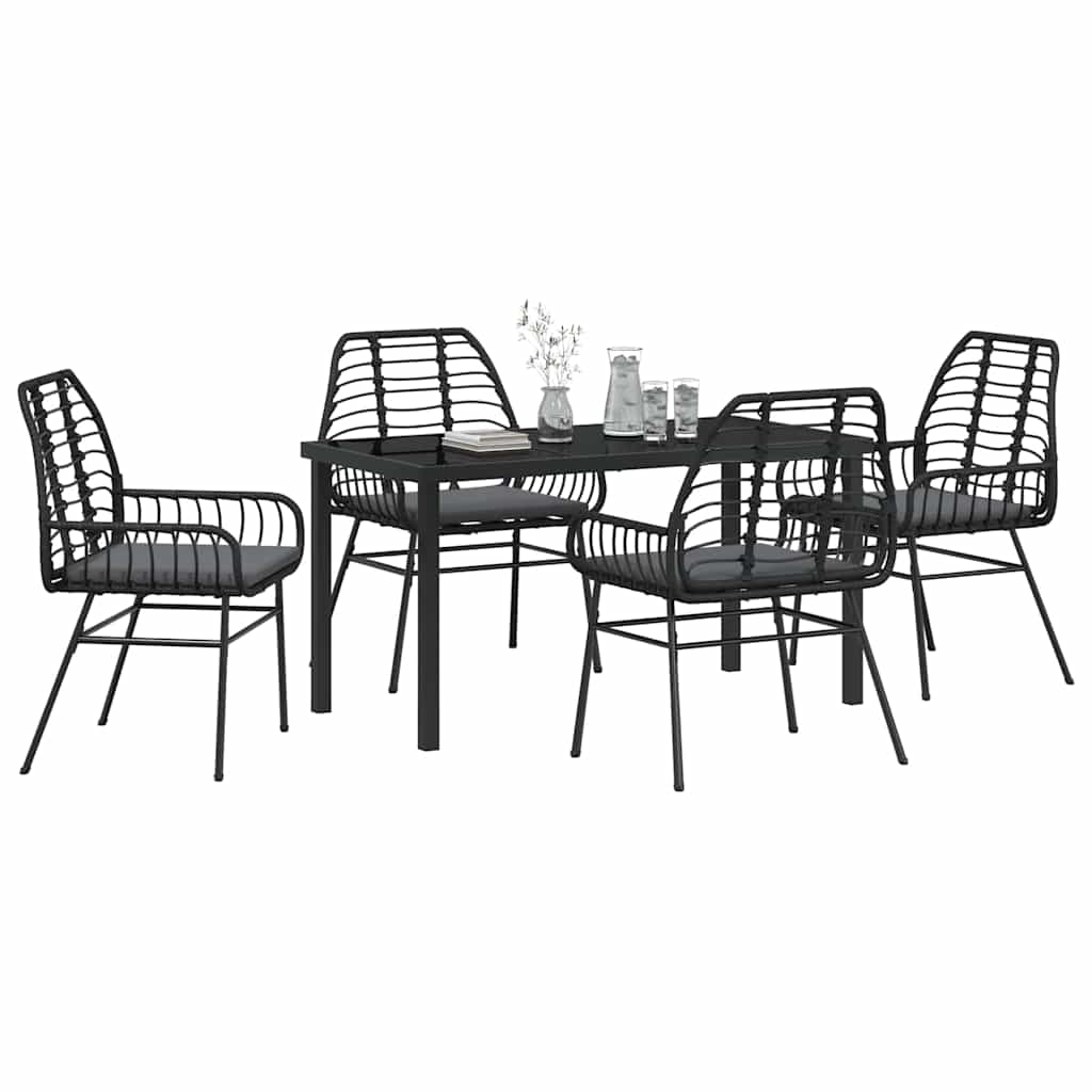 Set da Pranzo per Giardino 5 pcs Nero polyrattan - homemem39