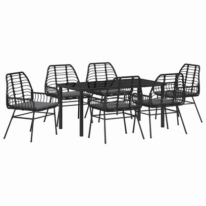 Set da Pranzo per Giardino 7 pcs Nero polyrattan - homemem39