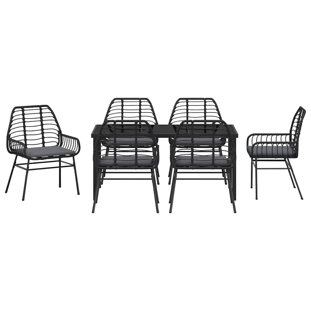Set da Pranzo per Giardino 7 pcs Nero polyrattan - homemem39