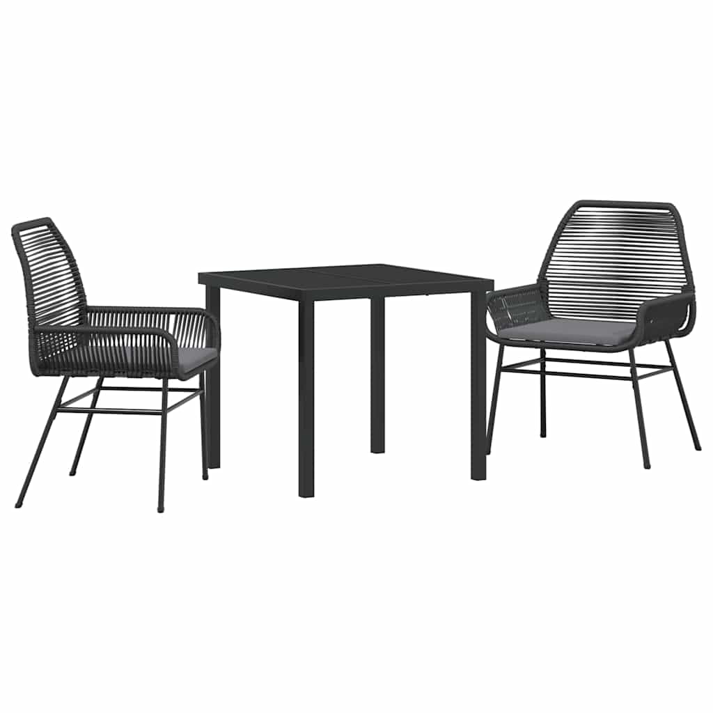 Set da Pranzo per Giardino 3 pcs Nero polyrattan - homemem39