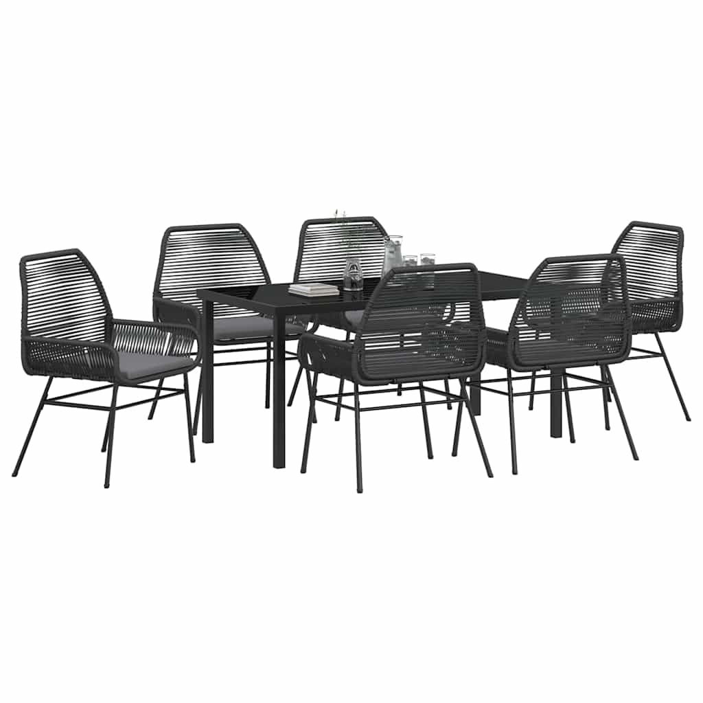 Set da Pranzo per Giardino 7 pcs Nero polyrattan - homemem39