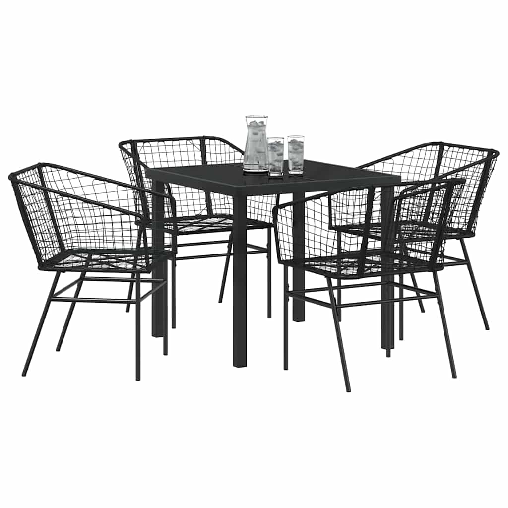 Set da Pranzo per Giardino 5 pcs Nero polyrattan - homemem39