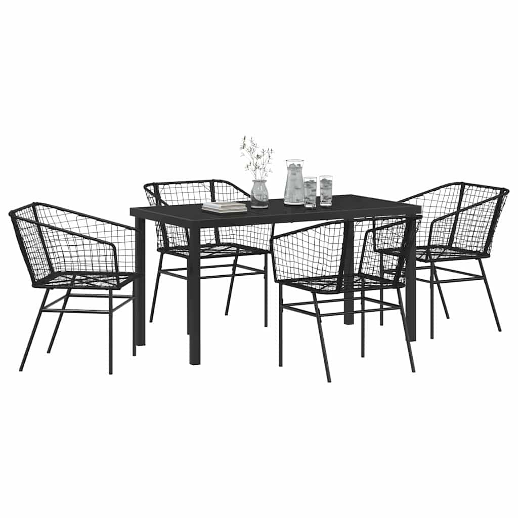 Set da Pranzo per Giardino 5 pcs Nero polyrattan - homemem39
