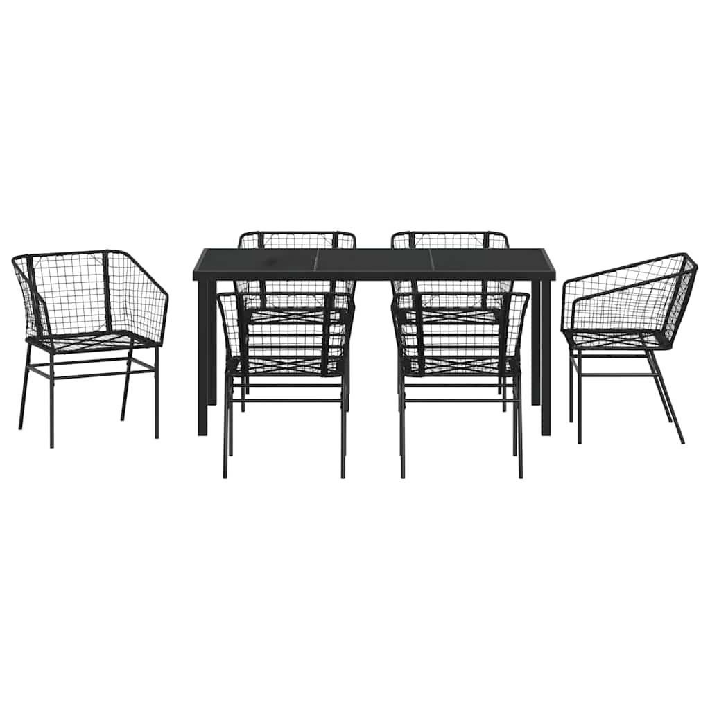 Set da Pranzo per Giardino 7 pcs Nero polyrattan - homemem39