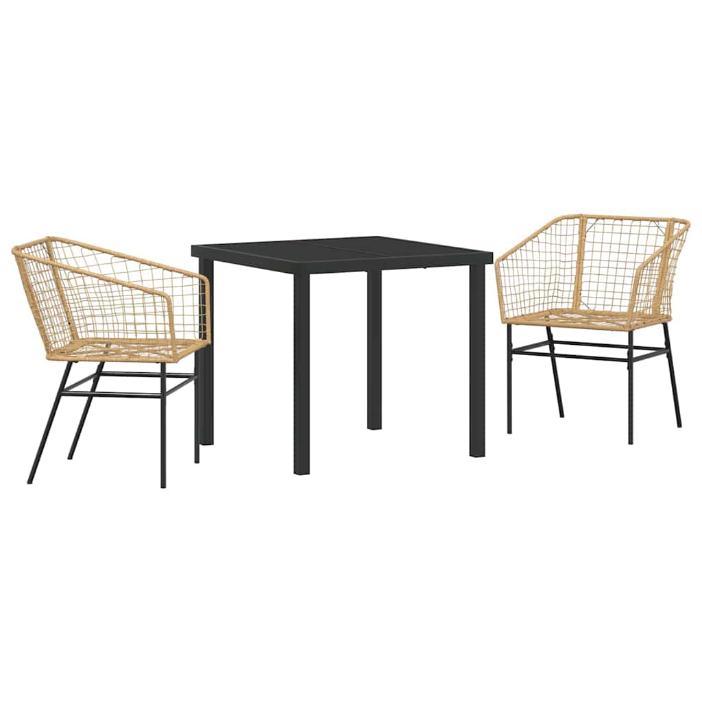 Set da Pranzo per Giardino 3 pcs Marrone polyrattan - homemem39