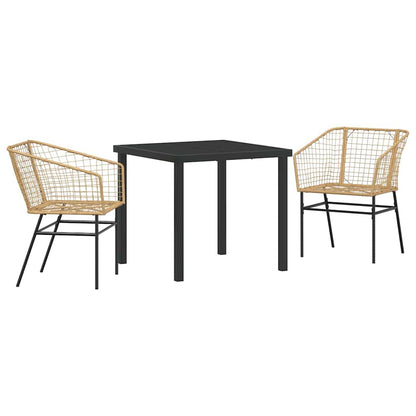 Set da Pranzo per Giardino 3 pcs Marrone polyrattan - homemem39