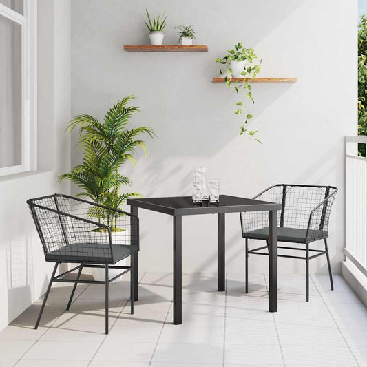 Set da Pranzo per Giardino 3 pcs Nero polyrattan - homemem39