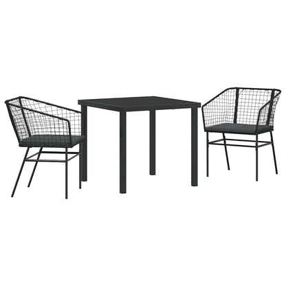 Set da Pranzo per Giardino 3 pcs Nero polyrattan - homemem39