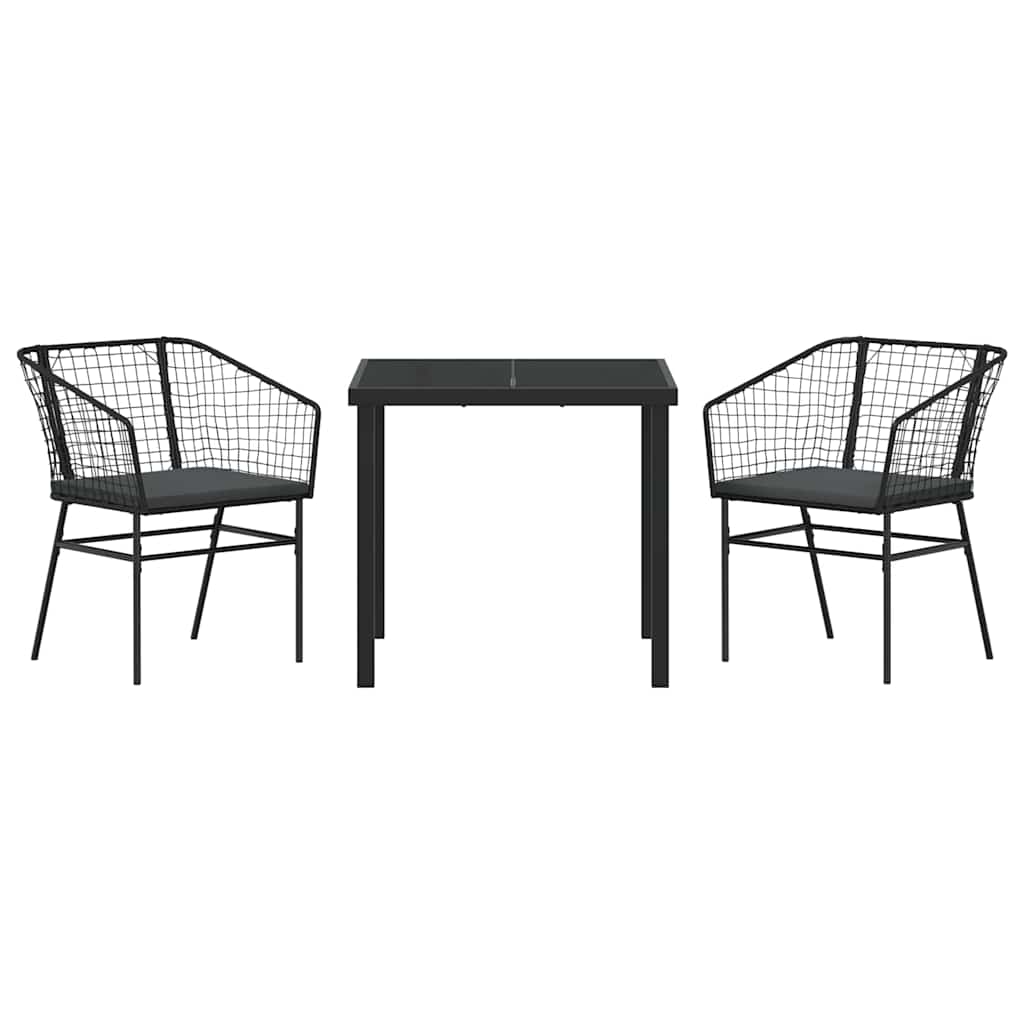 Set da Pranzo per Giardino 3 pcs Nero polyrattan - homemem39
