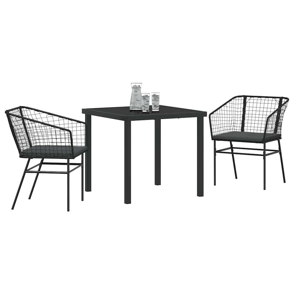 Set da Pranzo per Giardino 3 pcs Nero polyrattan - homemem39