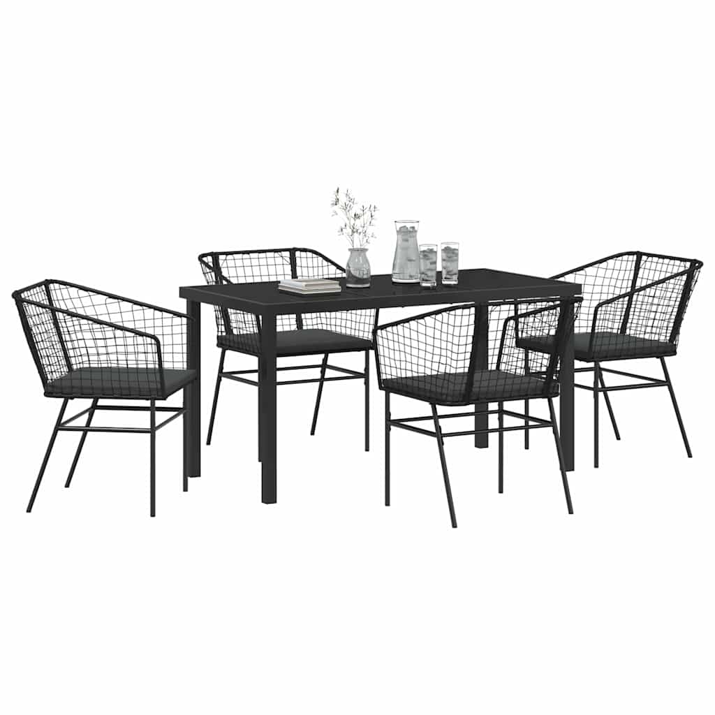 Set da Pranzo per Giardino 5 pcs Nero polyrattan - homemem39