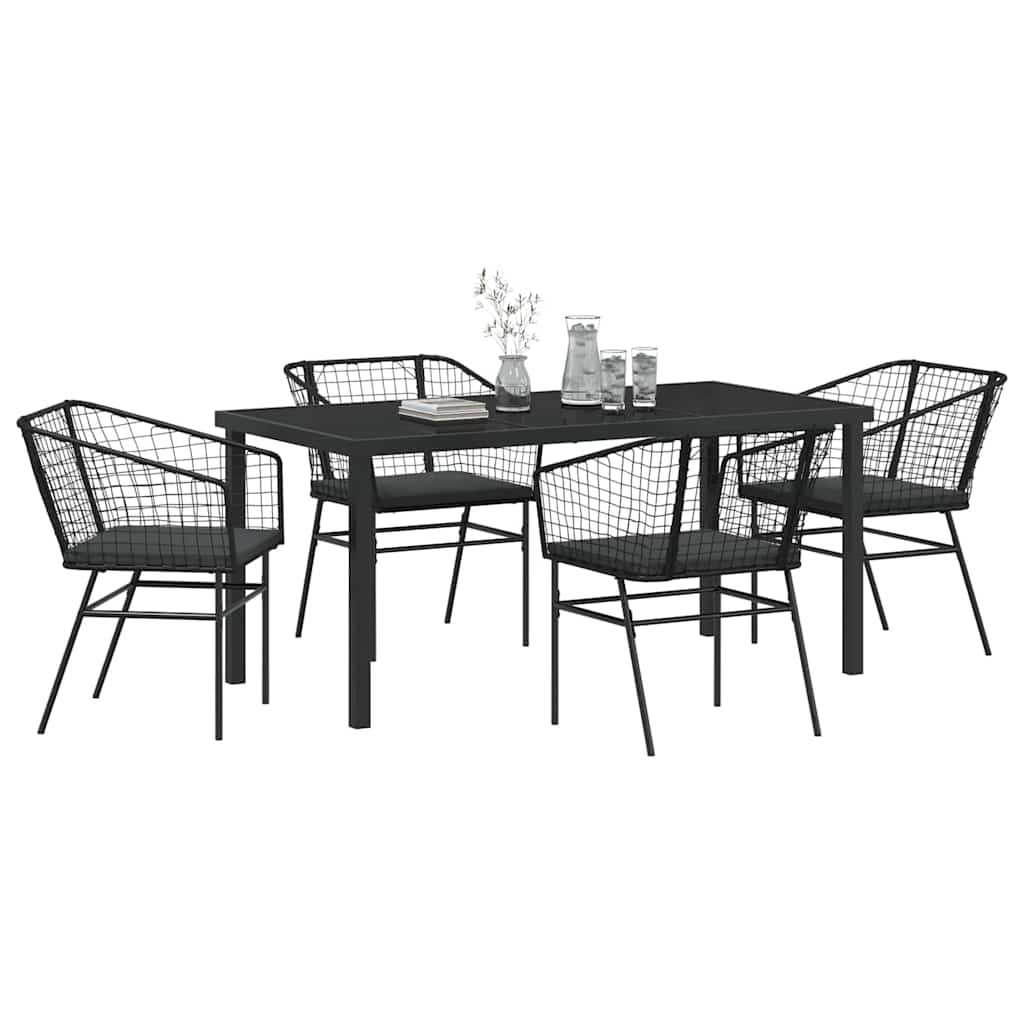 Set da Pranzo per Giardino 5 pcs Nero polyrattan - homemem39