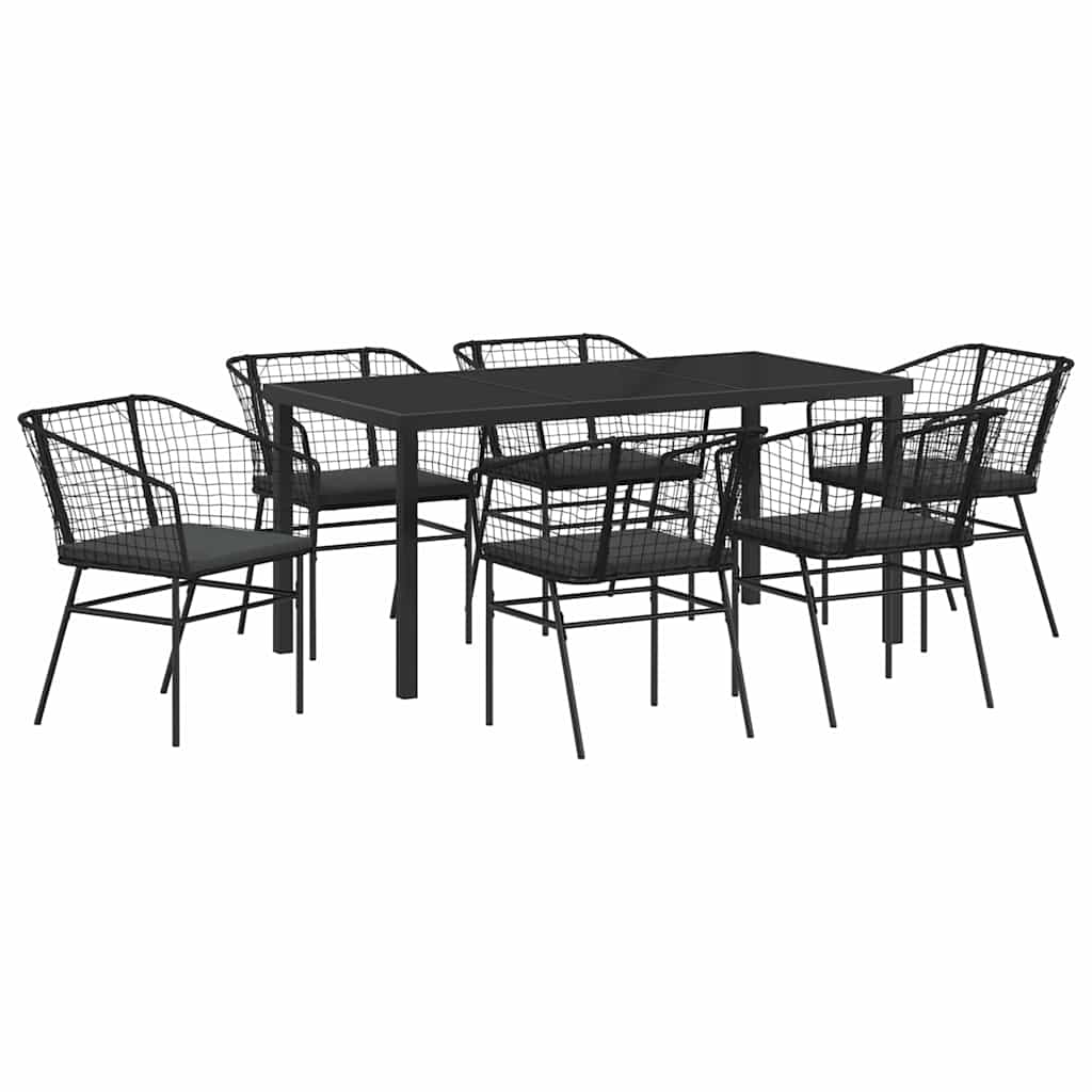 Set da Pranzo per Giardino 7 pcs Nero polyrattan - homemem39