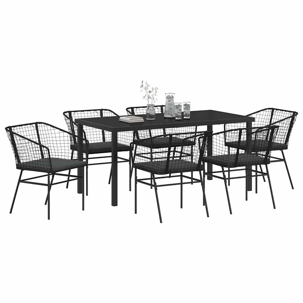 Set da Pranzo per Giardino 7 pcs Nero polyrattan - homemem39