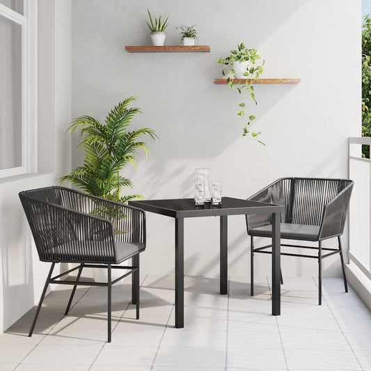 Set da Pranzo per Giardino 3 pcs Nero Poly Rattan - homemem39
