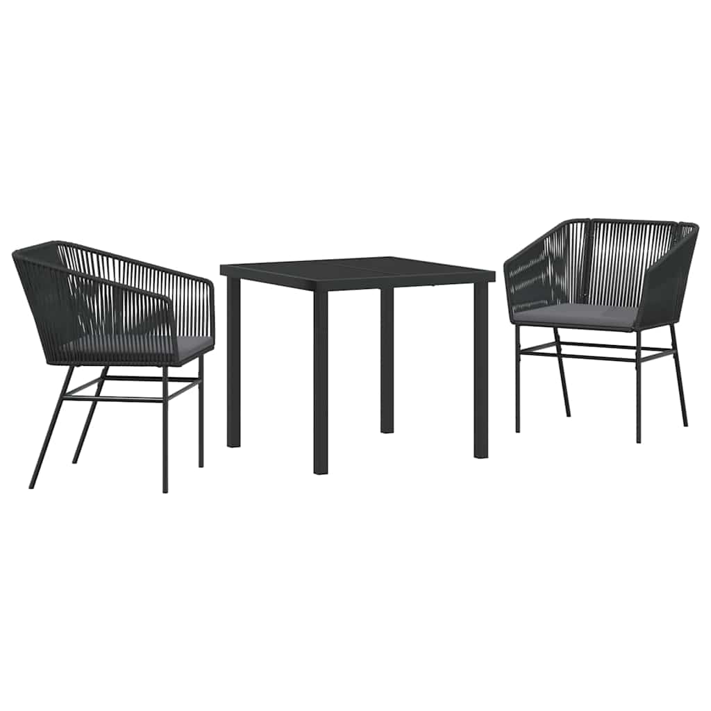 Set da Pranzo per Giardino 3 pcs Nero Poly Rattan - homemem39