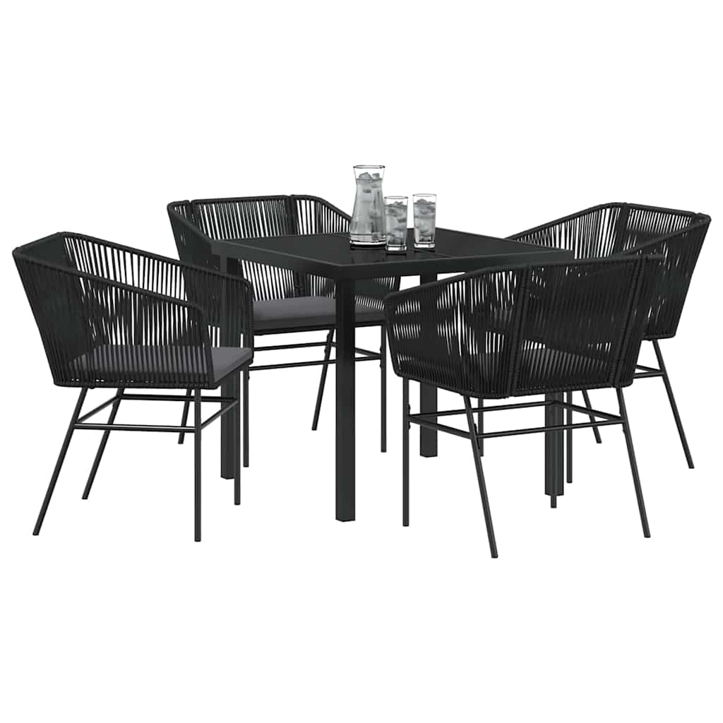 Set da Pranzo per Giardino 5 pcs Nero Poly Rattan - homemem39