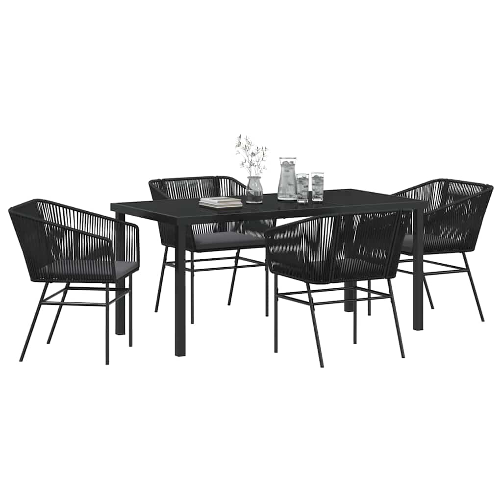 Set da Pranzo per Giardino 5 pcs Nero Poly Rattan - homemem39