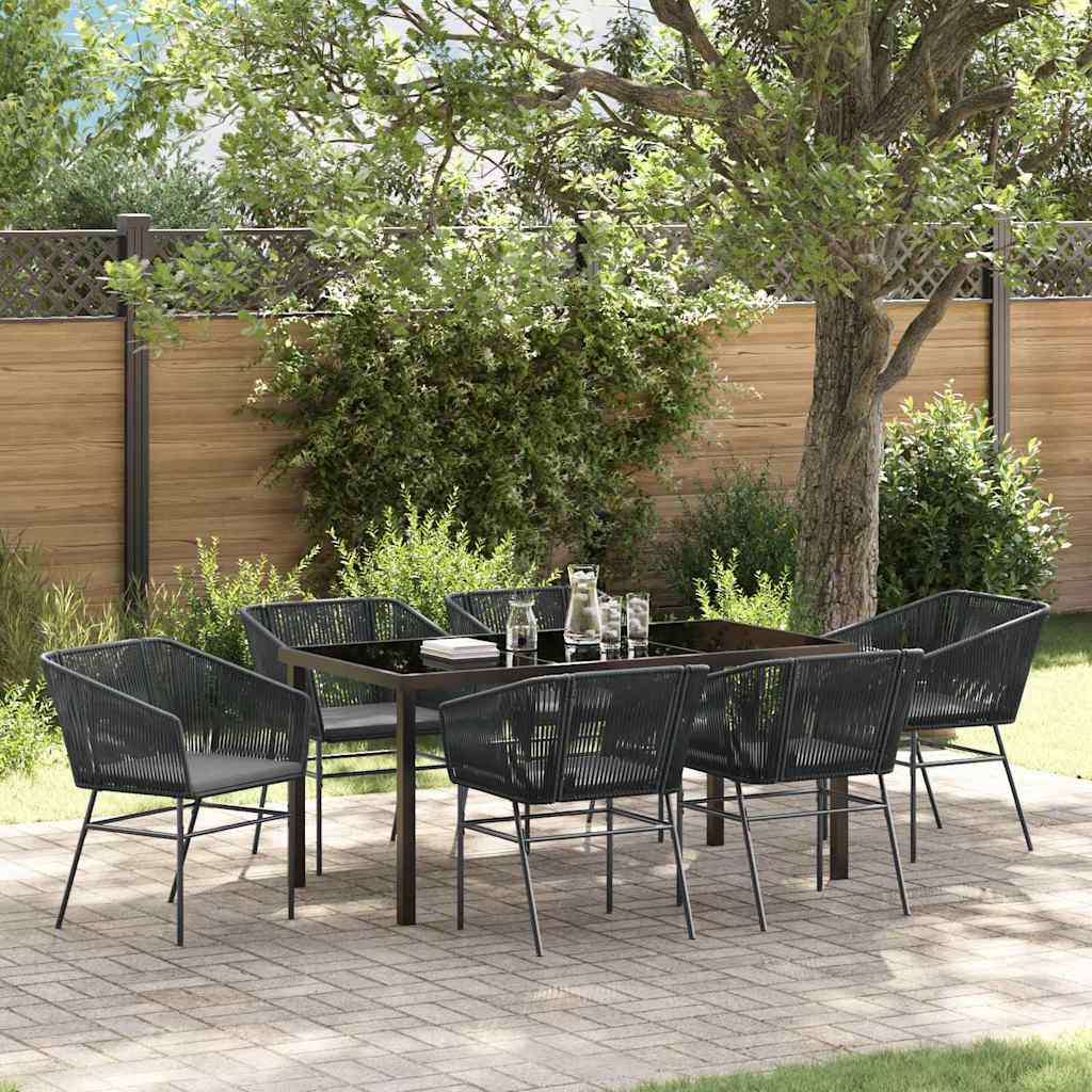Set da Pranzo per Giardino 7 pcs Nero Poly Rattan - homemem39