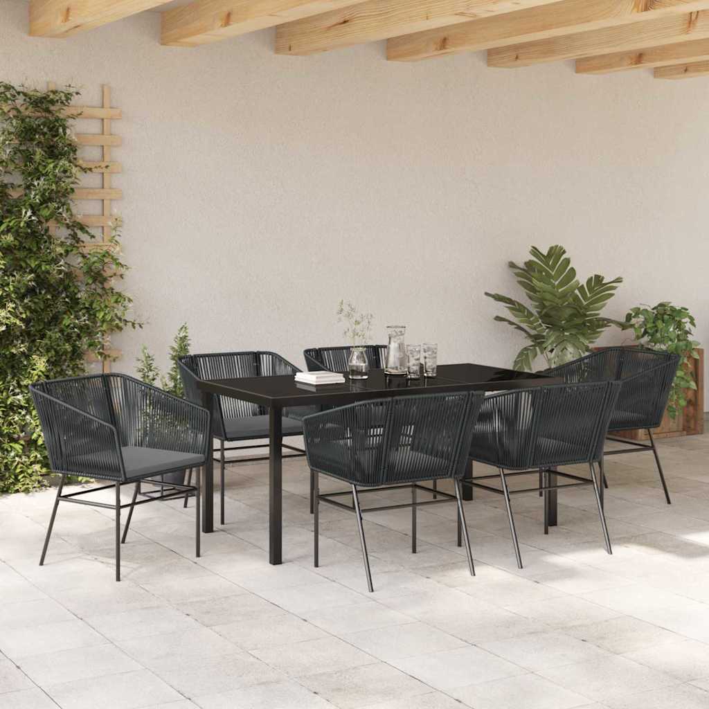 Set da Pranzo per Giardino 7 pcs Nero Poly Rattan - homemem39