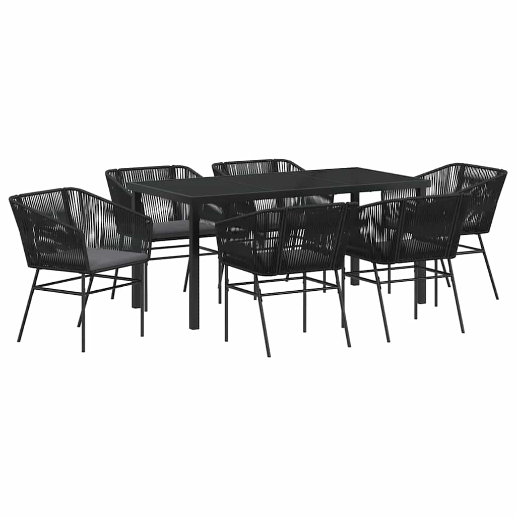 Set da Pranzo per Giardino 7 pcs Nero Poly Rattan - homemem39