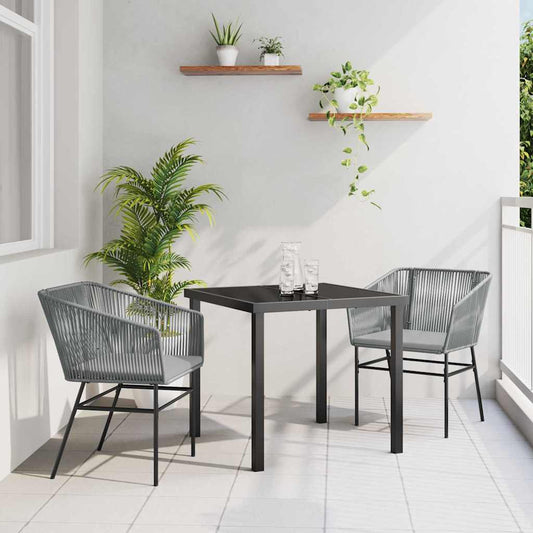 Set da Pranzo per Giardino 3 pcs Grigio Poly Rattan - homemem39