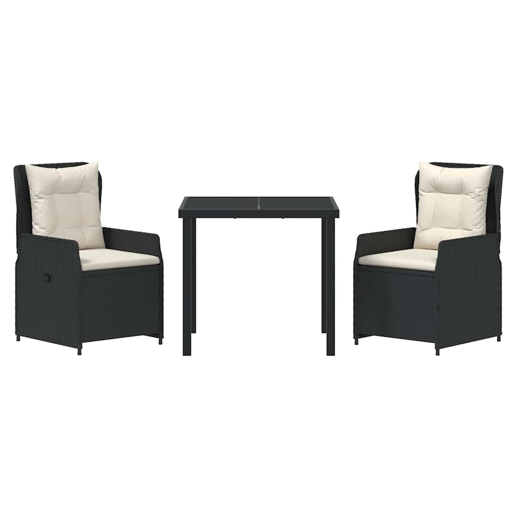 Set da Pranzo per Giardino 3 pcs Nero polyrattan - homemem39