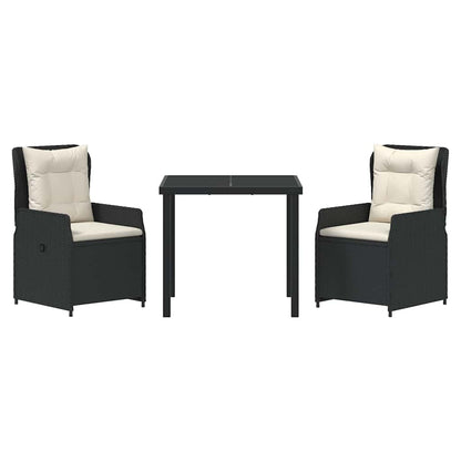 Set da Pranzo per Giardino 3 pcs Nero polyrattan - homemem39