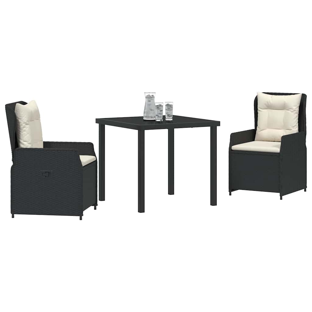 Set da Pranzo per Giardino 3 pcs Nero polyrattan - homemem39