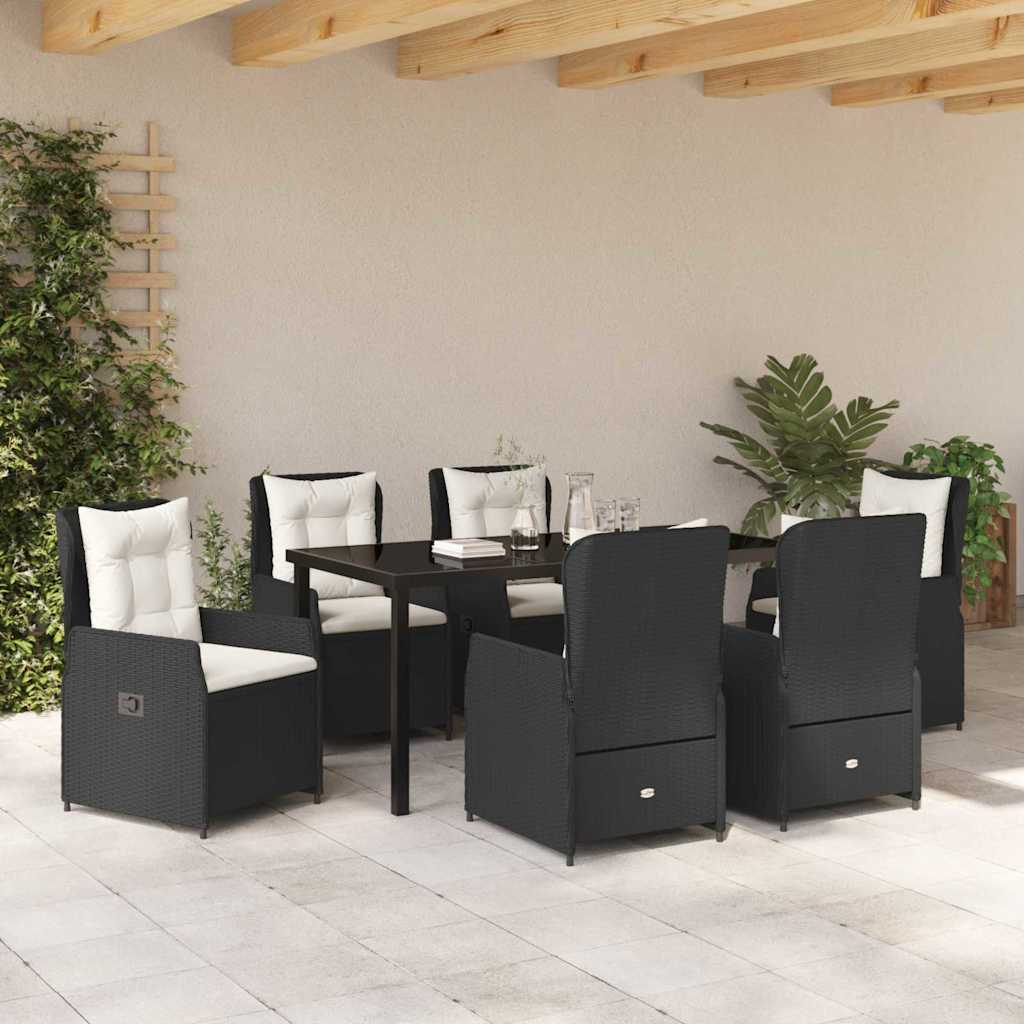 Set da Pranzo per Giardino 7 pcs Nero polyrattan - homemem39