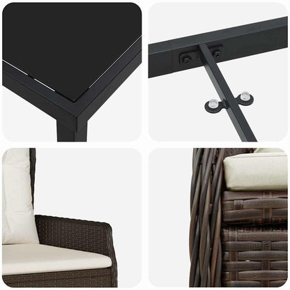 Set da Pranzo per Giardino 3 pcs Marrone polyrattan - homemem39